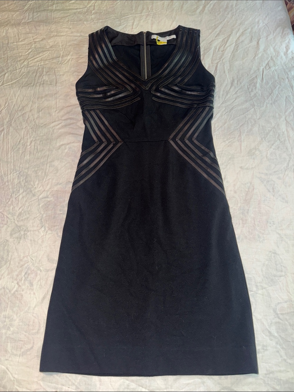 DVF Diane von Furstenberg Glenda Black Leather Stripe Ponte Dress Size 4